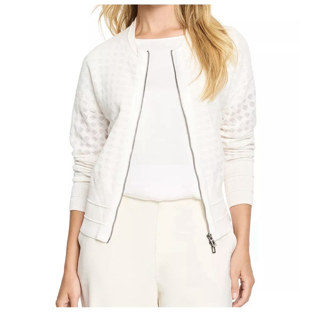Nic+Zoe Sheer Stitched Cardigan Crochet Cream Sweater Women's Size Medium Heavy
